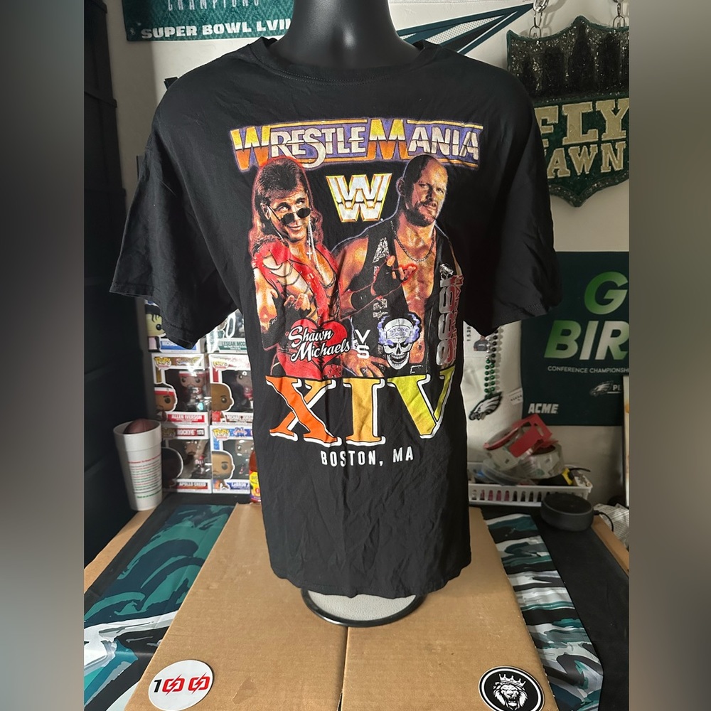WWF wrestlingmania, vintage tee feat, Steve Austin, and Shawn Michaels